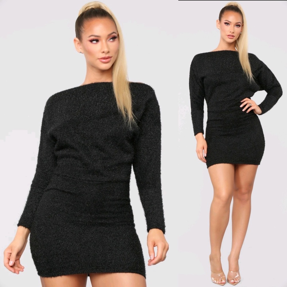 NWT Fashion Nova Crazy In Love Sweater Dress Black XL